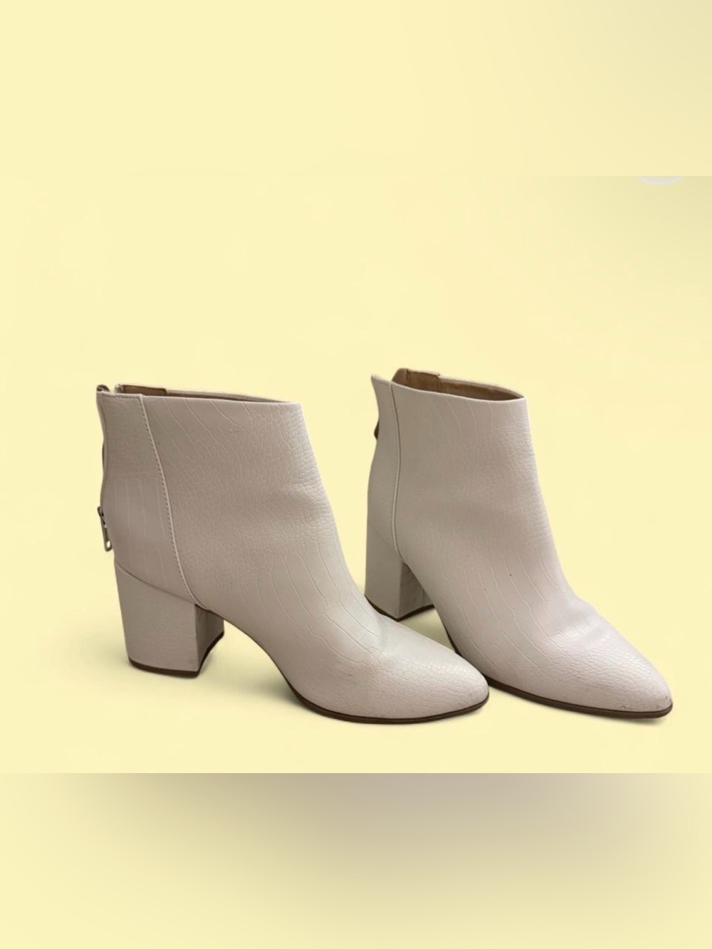 Women's Croc White Block Heel Ankle Boots
